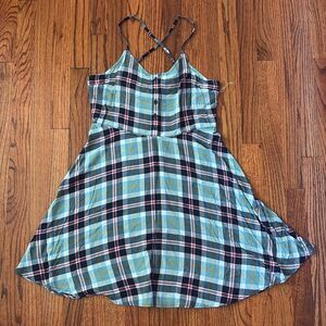 SO Brand Blue Plaid Crisscross Strap Sleeveless Button Front Dress – Size L NWT